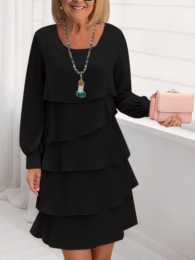 Plain Crew Neck Casual Dress With No