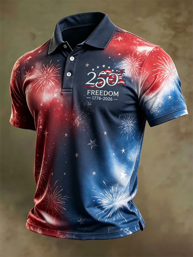 Men'S American Flag Print Casual Polo Shirt