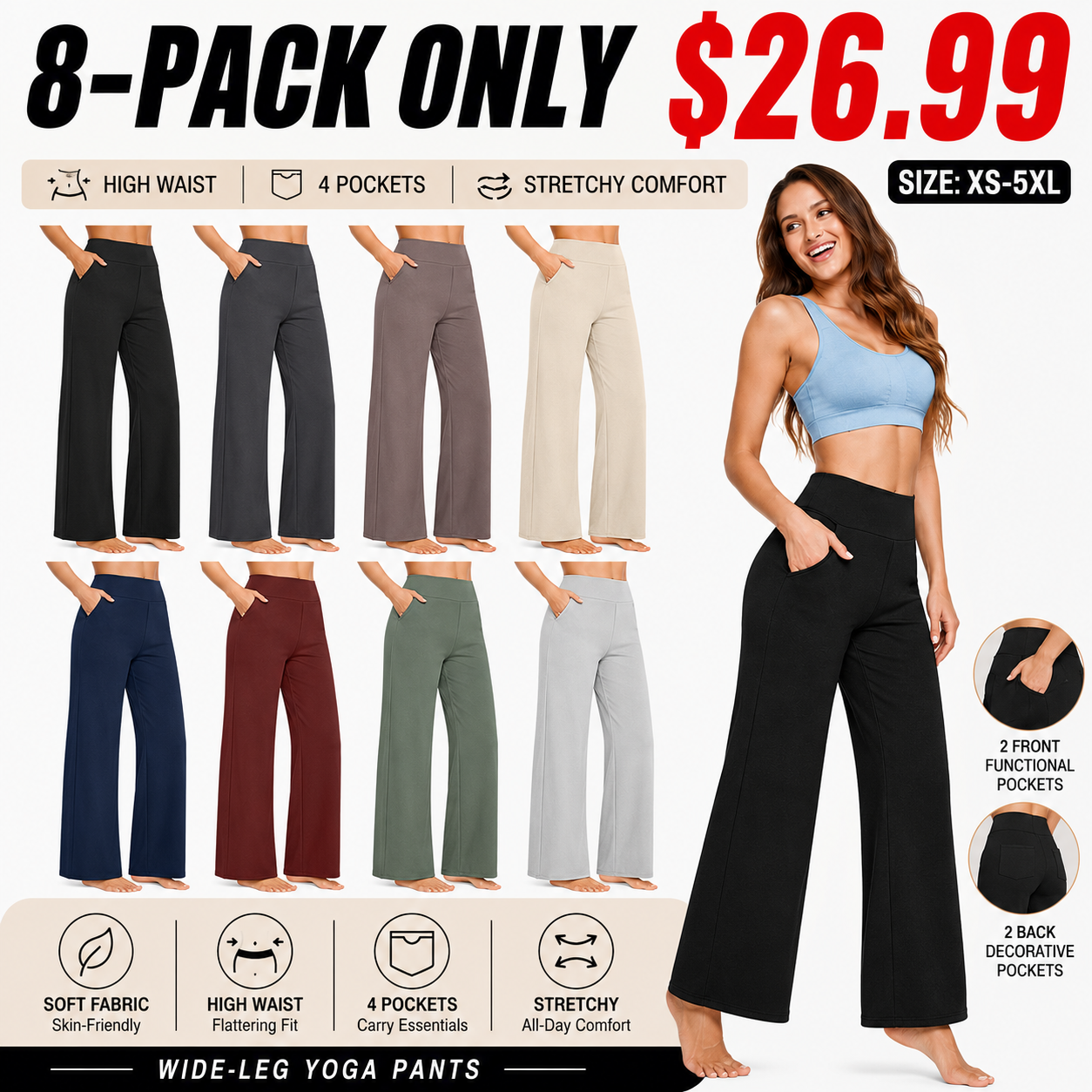 Women's High-Waisted Wide-Leg Yoga Pants—Soft, Stretchy, and Casual