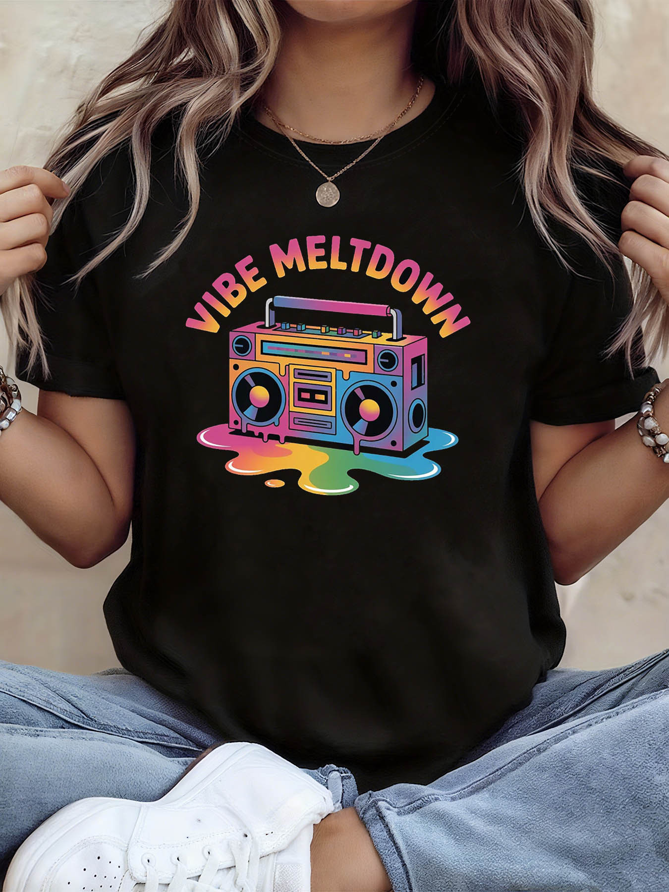 Colorful Boombox Printed T-Shirt