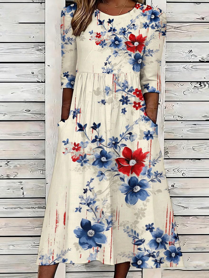 Women'S Retro American Independence Day 250Th Anniversary Printed Casual Dress
