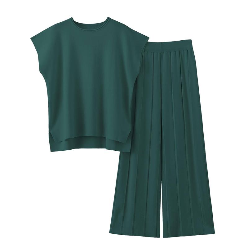 Women's 2-Piece Knit Sweater Set – Pullover Vest & High-Waisted Pants