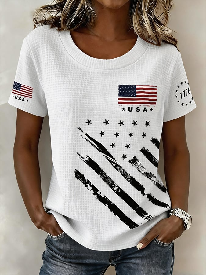 Women's Independence Day Print Waffle-Knit Top