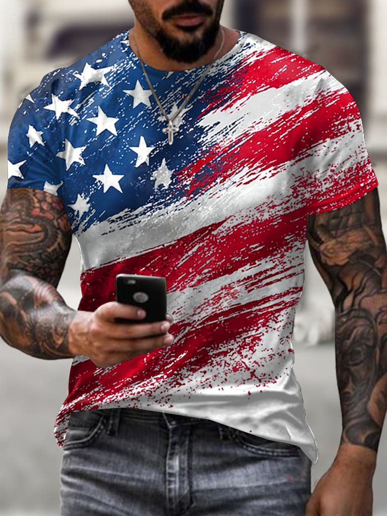 Men'S Retro American Flag Printed Casual T-Shirt