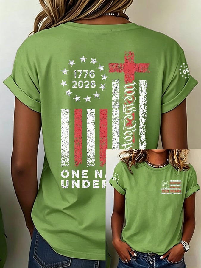 Women's Vintage USA 250th Anniversary One Nation Under God Print Casual T-shirt