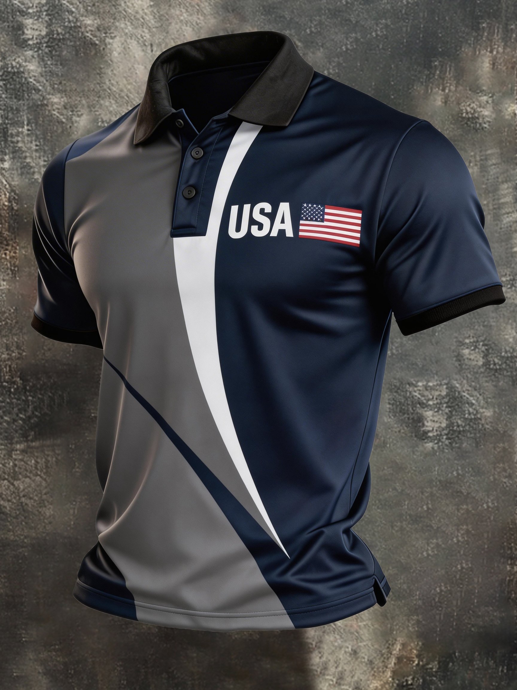 Men's Retro Patriot Color Block Polo Collar Short Sleeve