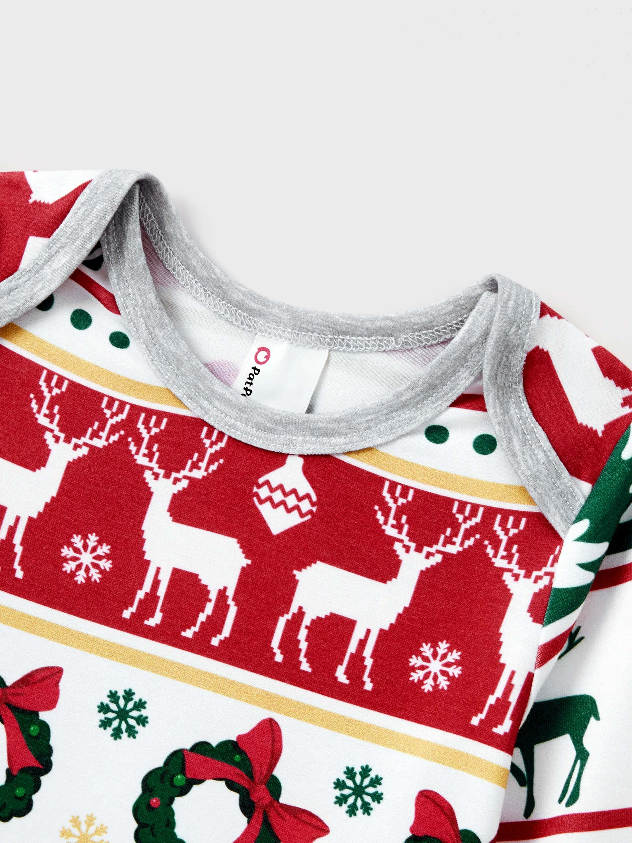 Christmas Pajamas Family Matching Allover Reindeer/Xmas Tree Pattern PJs Sets with Christmas Socks ColorBlock