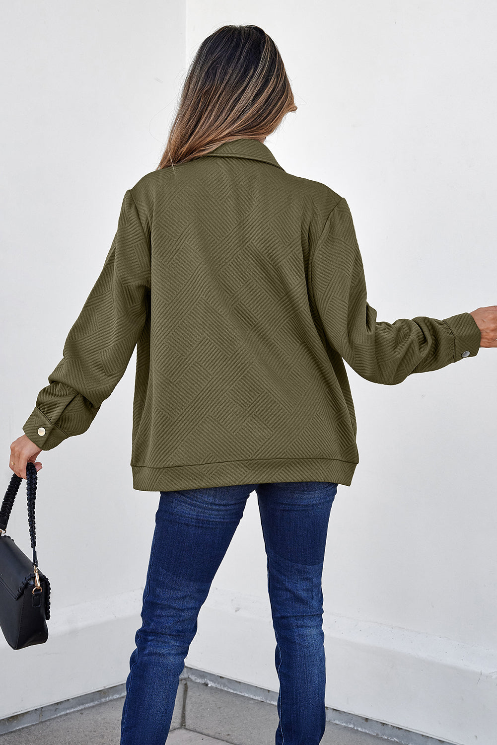 White Solid Color Zip Up Button Flap Pocket Shirt Collar Jackets
