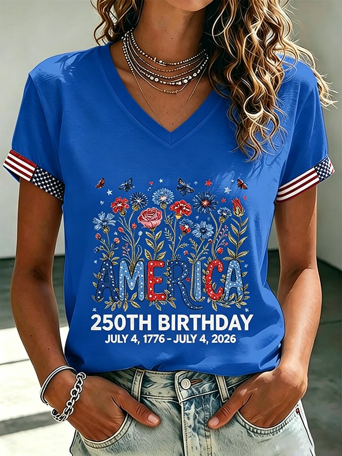 Women's 250th Anniversary  Flower Art  Print Casual V-Neck Vest
