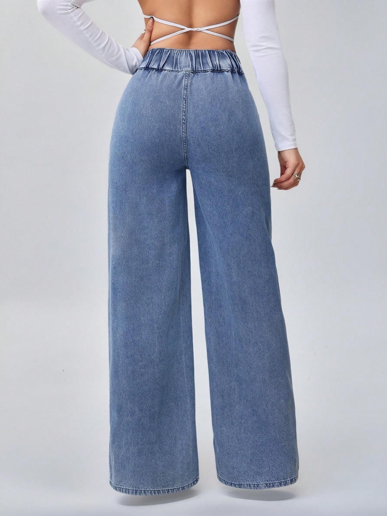 Women's Vintage-Elegant High-Waisted Wide-Leg Light-Wash Jeans