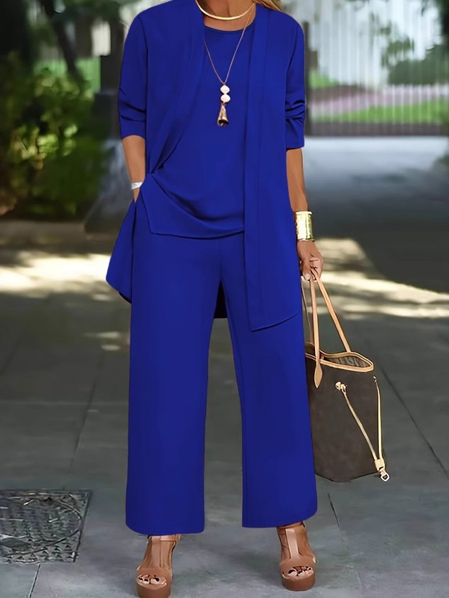 Women's Split Joint Plain Commuting Going Out Matching Outfit Caramel Street Spring/Fall Multi-Piece Set Matching Set