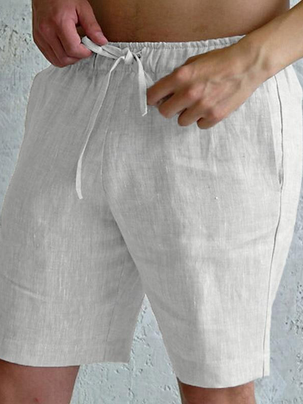 Men's Elastic Waist Drawstring Solid Color Linen Blend Shorts