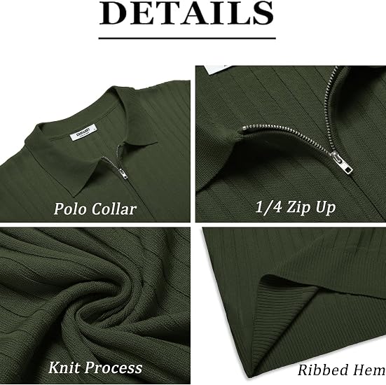 Men's Knit Polo Shirts Short Sleeve Ribbed Knitted Shirt Summer Lightweight Casual Golf Shirts