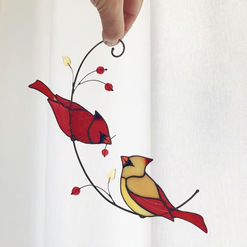 Cardinal Stained Glass Suncatcher