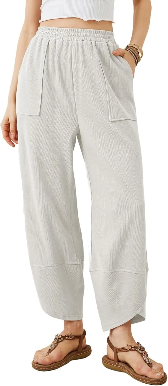 Women's Wide Leg Harem Pants Casual Palazzo Pants with Pockets High Waist Relaxed Fit