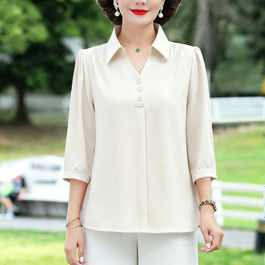 Women's 3/4 Sleeve Shirt Elegant Polo Collar Solid Color Blouse