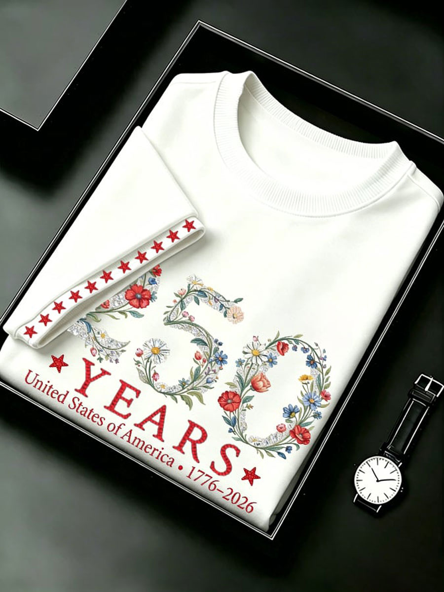 Men's Retro 1776–2026 250 Year Flower Art Printed Top