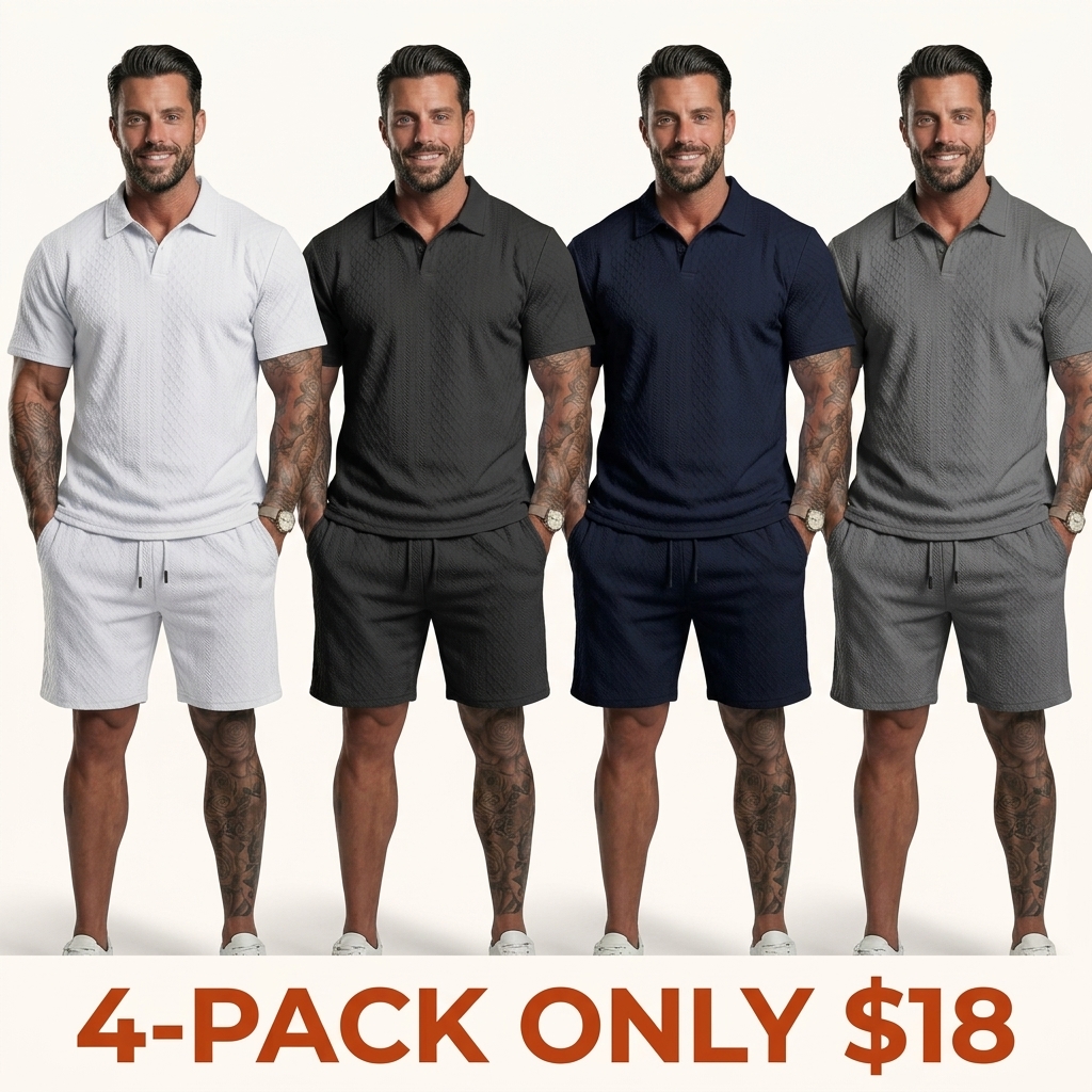 Men's Solid-Color Polo Shirt and Drawstring Shorts Set