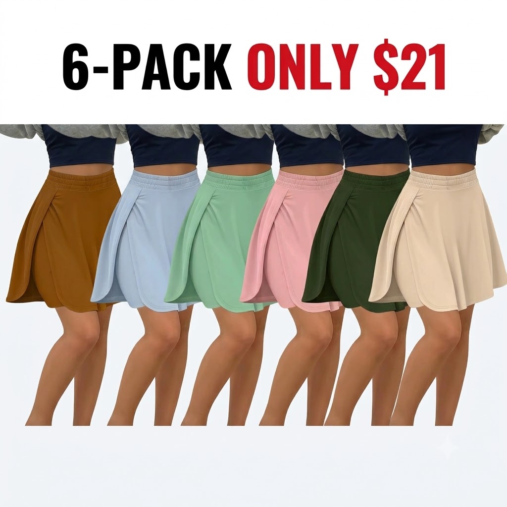 Women's Solid Color Skort – 2-Piece Anti-Exposure Shorts Under Skirt