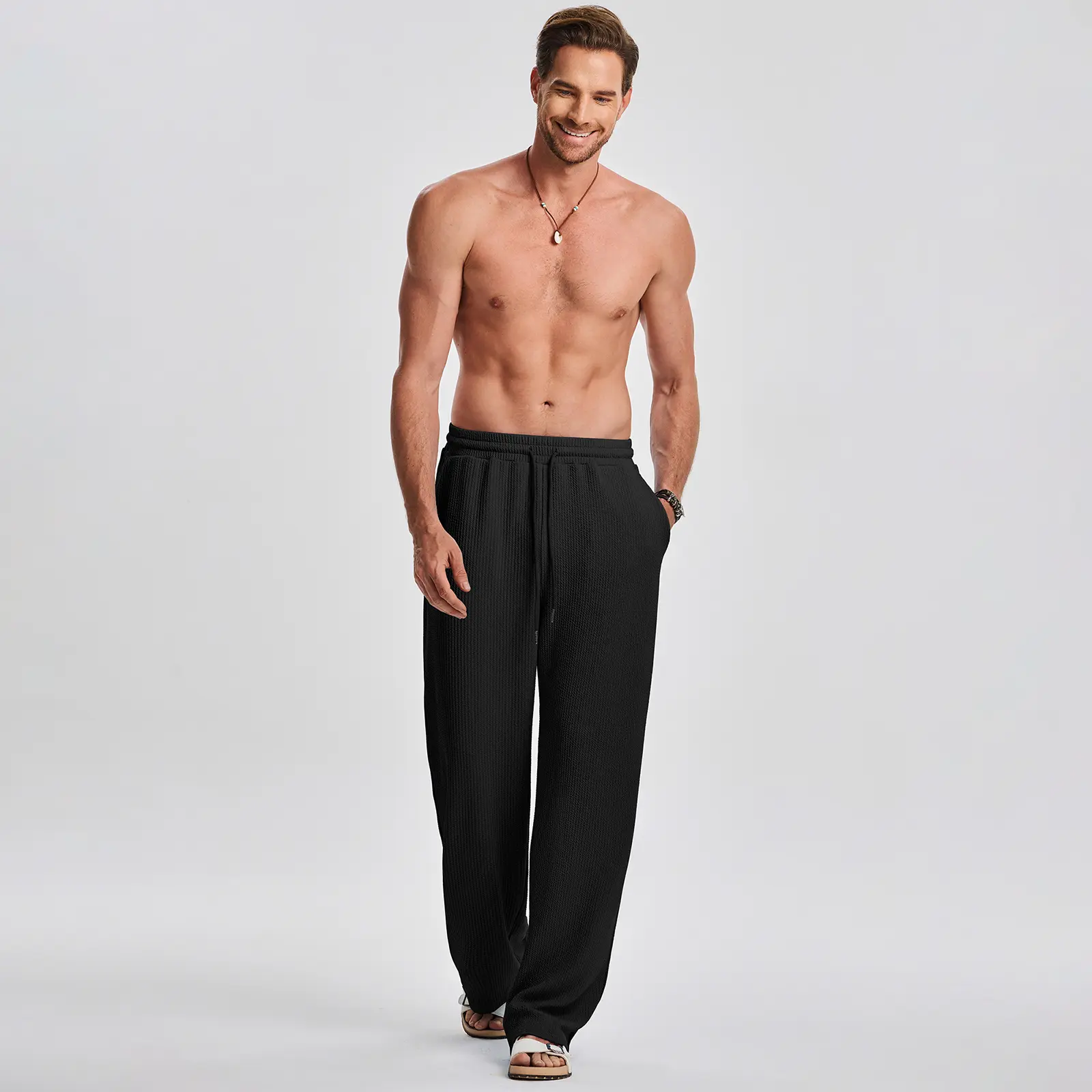 Mens 2 Piece Rib Knit Sweatsuit Summer Sleeveless Tank Top Baggy Wide Leg Pants Set Vacation Beach Outfit for Men