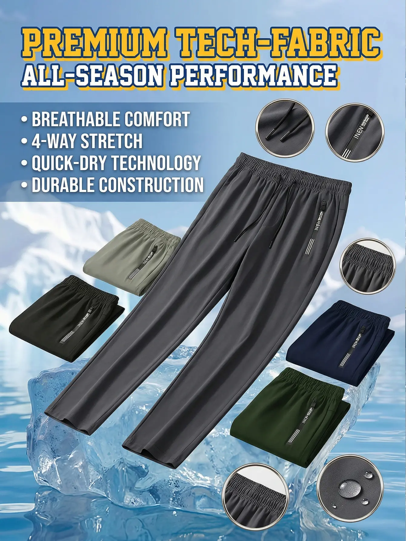 Men's Ice Silk Joggers – Breathable, Medium-Stretch Fabric