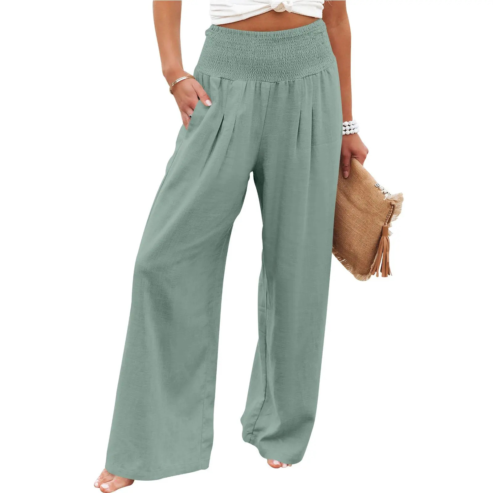 Women's wide-leg linen trousers
