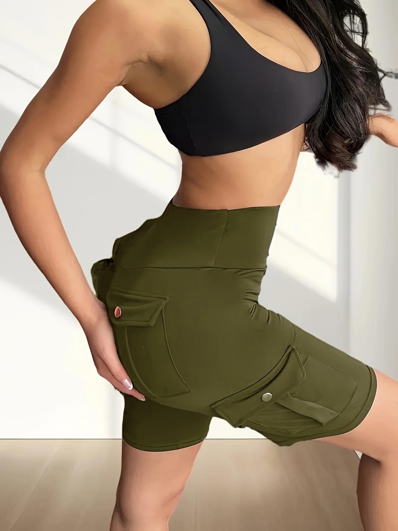 Women's High-Waisted Pocket Shorts — Slim-Fit, Stretchy Running Shorts — Solid Color Pocket Shorts