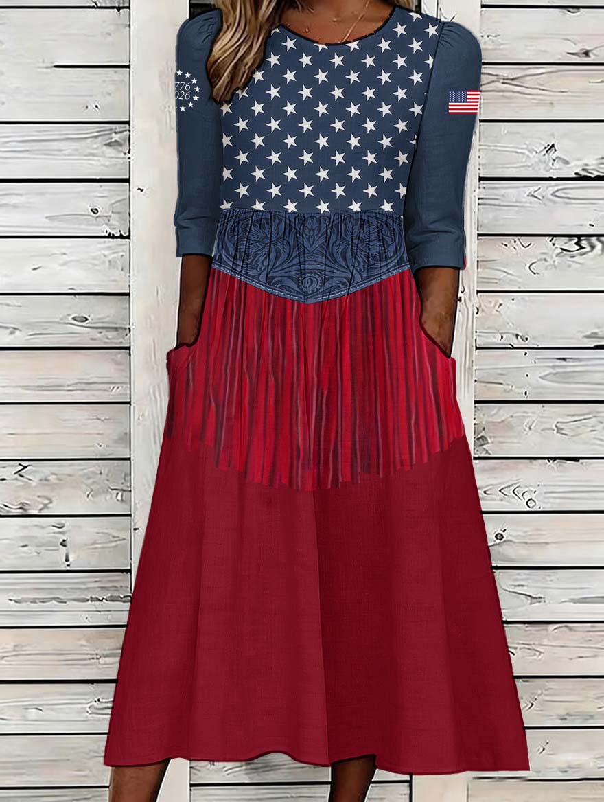 Women'S Retro American Independence Day 250Th Anniversary Printed Casual Dress