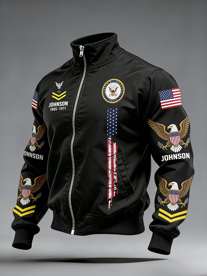 Men'S Winter US Navy Print Cardigan