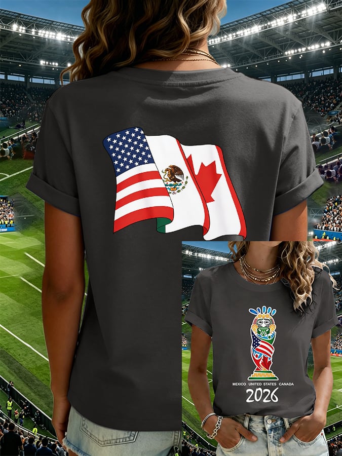Women's Football Lovers Print V Neck T-shirt