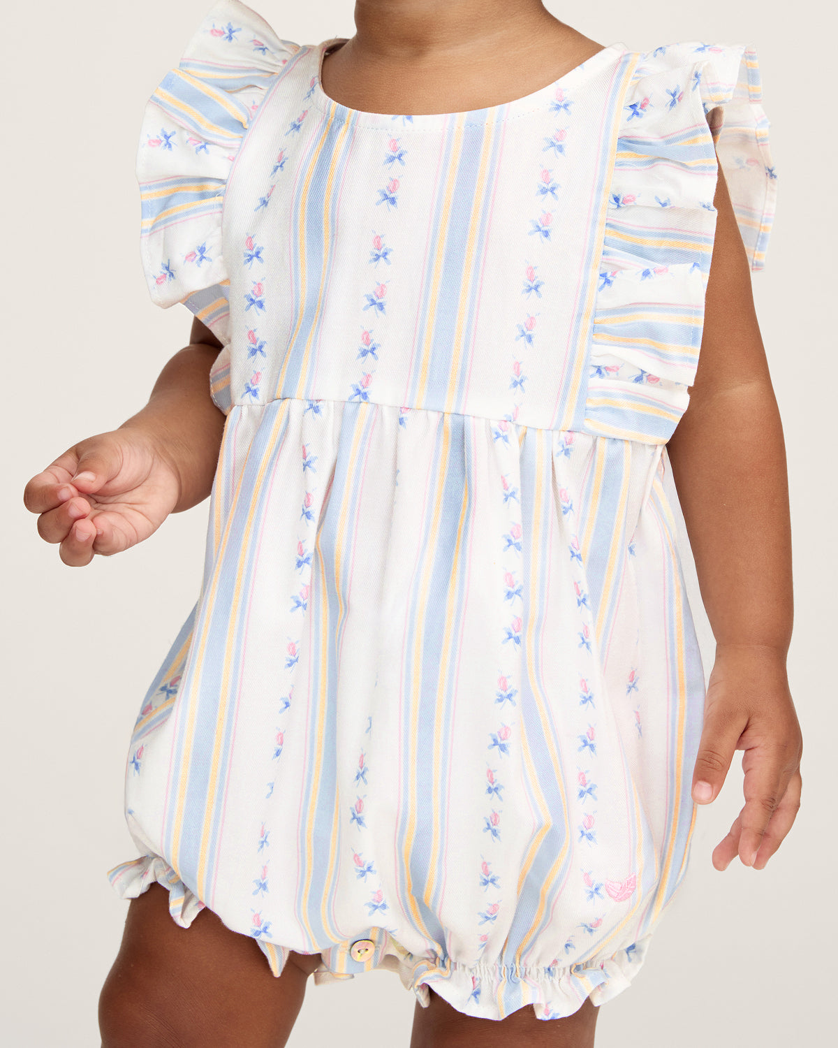 Baby's Twill Ruffled Romper in Cottage Stripe