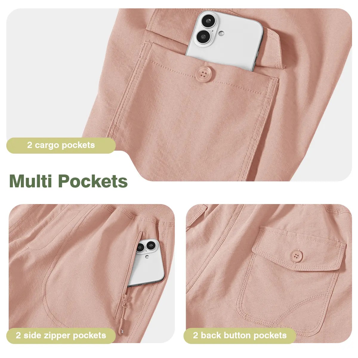 Women's Casual Lightweight Quick Dry Cargo Pants Elastic Waist Hiking Travel Joggers With Pockets