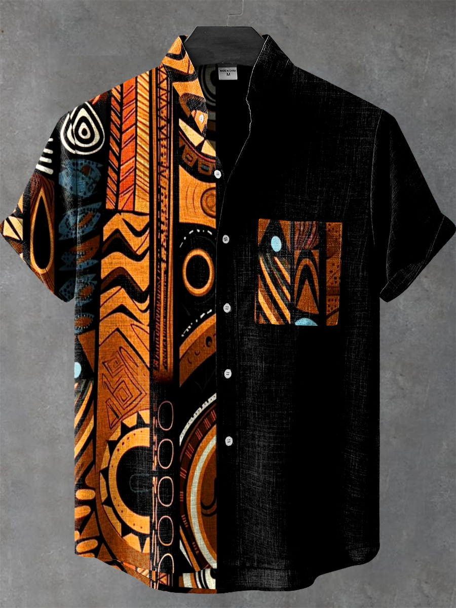 Africa Tribal Abstract Geometric Stripes Art Print Casual 100% Cotton Shirt