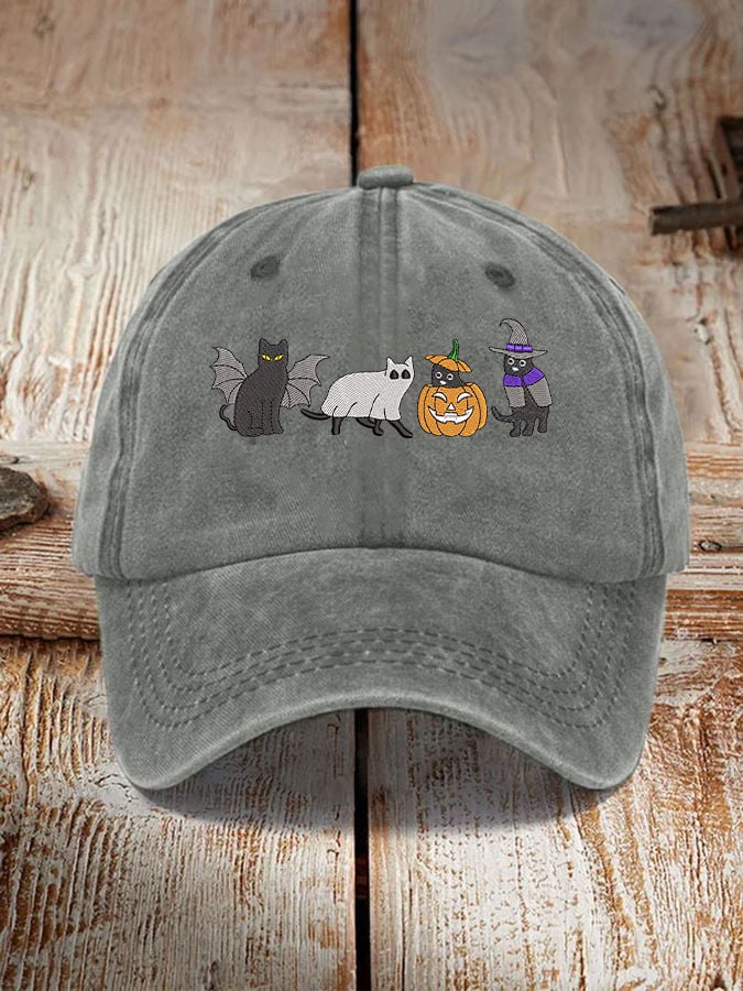 Unisex Halloween Black Cat Pumpkin  Print Hat