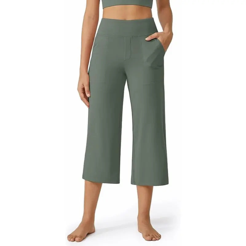 ✨ Capri Pants for Women Wide Leg Yoga Dress Cropped Pants Capri Leggings with Pockets for Casual Summer