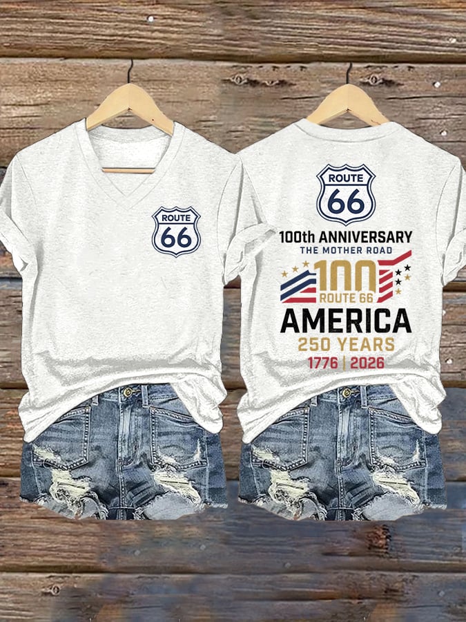 Women's America's 250th And Route 66's 100th Anniversary Print Casual T-shirt