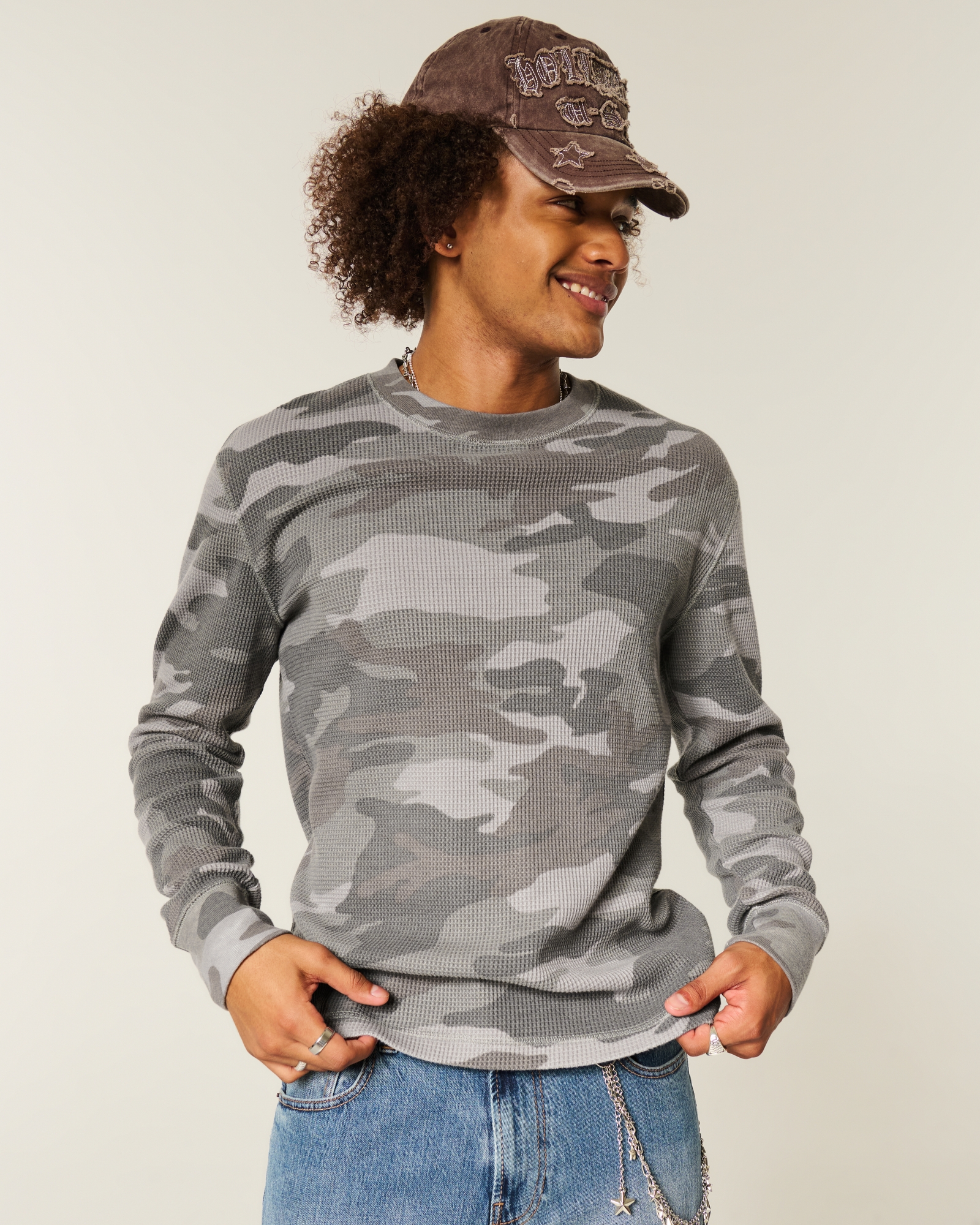 Relaxed Thermal Long-Sleeve Camo Crew Shirt