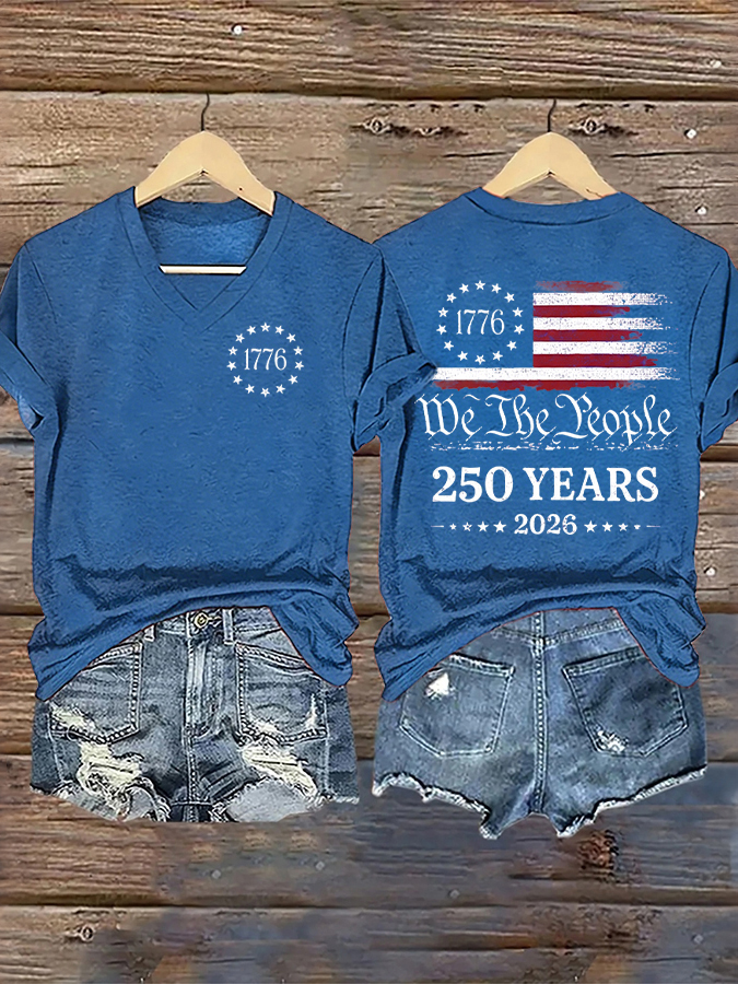 Women'S Casual Flag Printed V-Neck T-Shirt