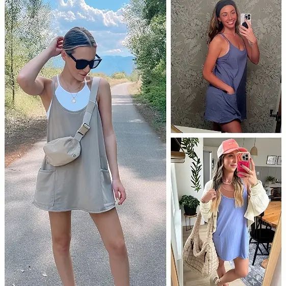 Women's Summer Sleeveless Mini Dress V Neck Spaghetti Straps Athletic Built-in Shorts Sundress SummerVibes