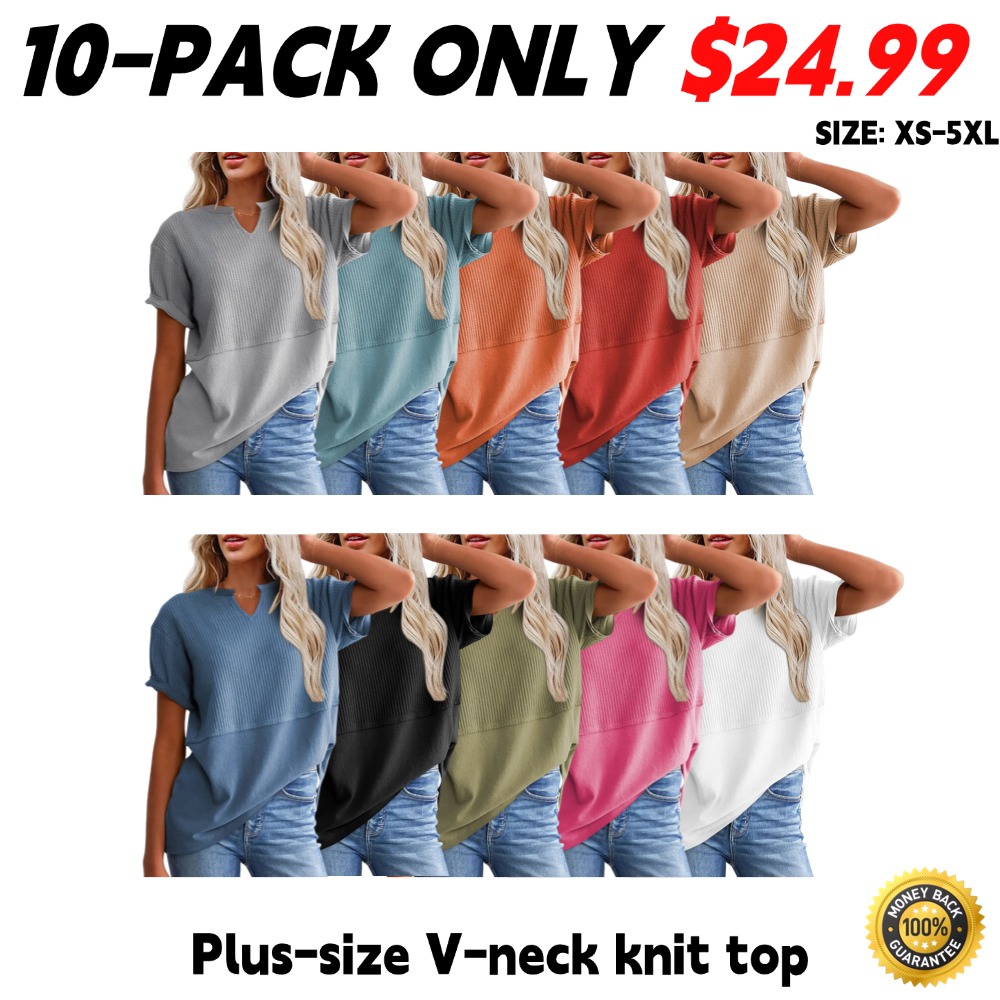 Women's Plus-Size V-Neck Short-Sleeve Knit Top
