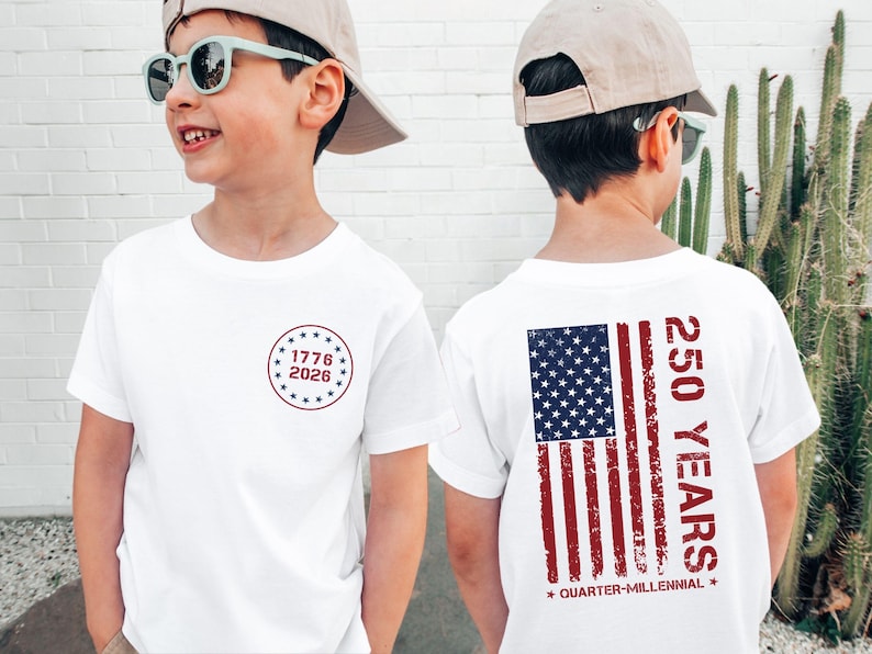 Kids USA 250th Anniversary Shirt, Distressed American Flag Tee, Patriotic Toddler Apparel