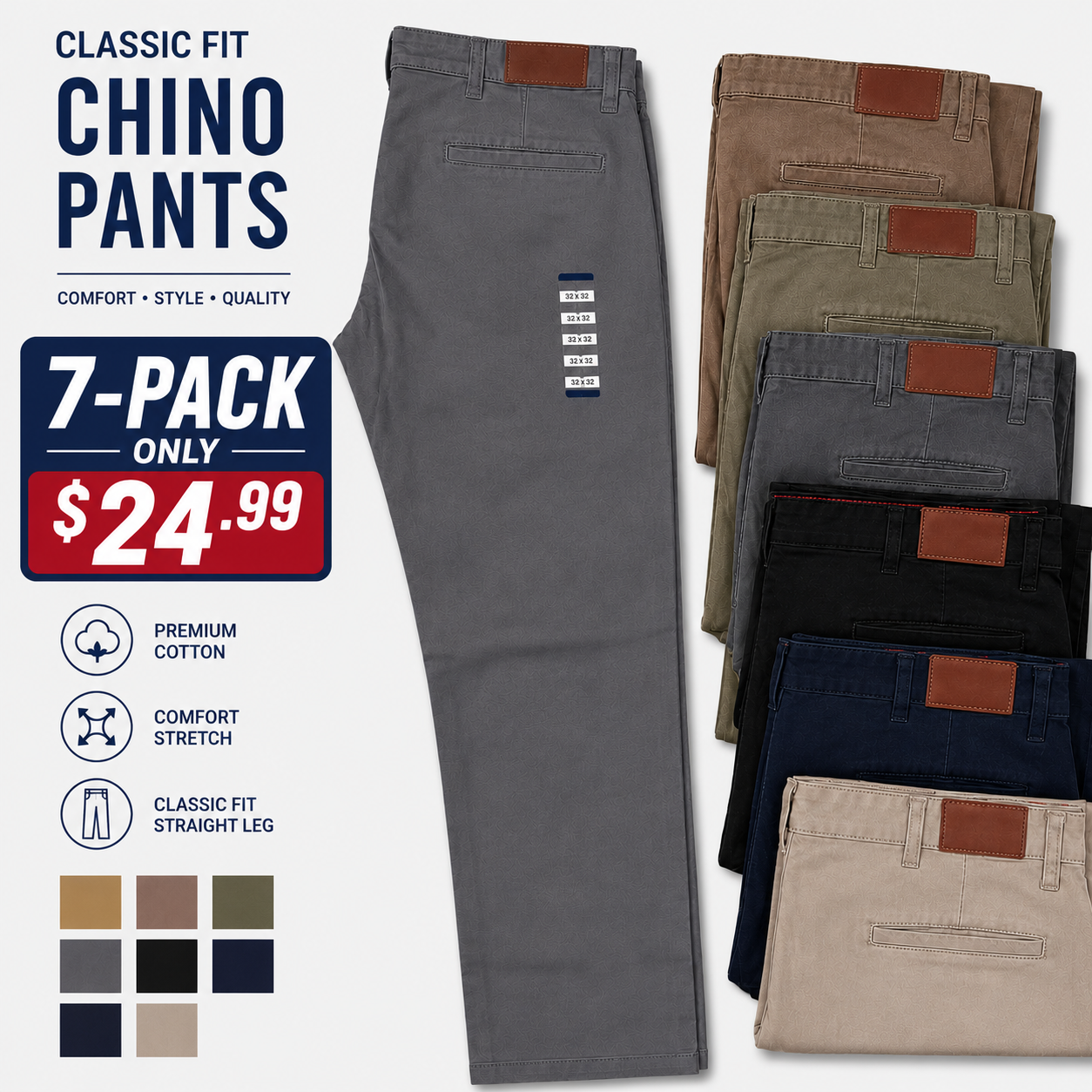 🔥 Limited-Time 7-Piece Set – 5-Pocket Slim-Fit Dobby Pants with Hemmed Cuffs