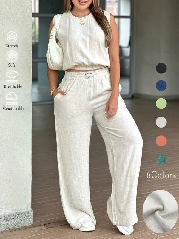 Women's 2-Piece Solid Color Tank Top & Wide Leg Pants Set