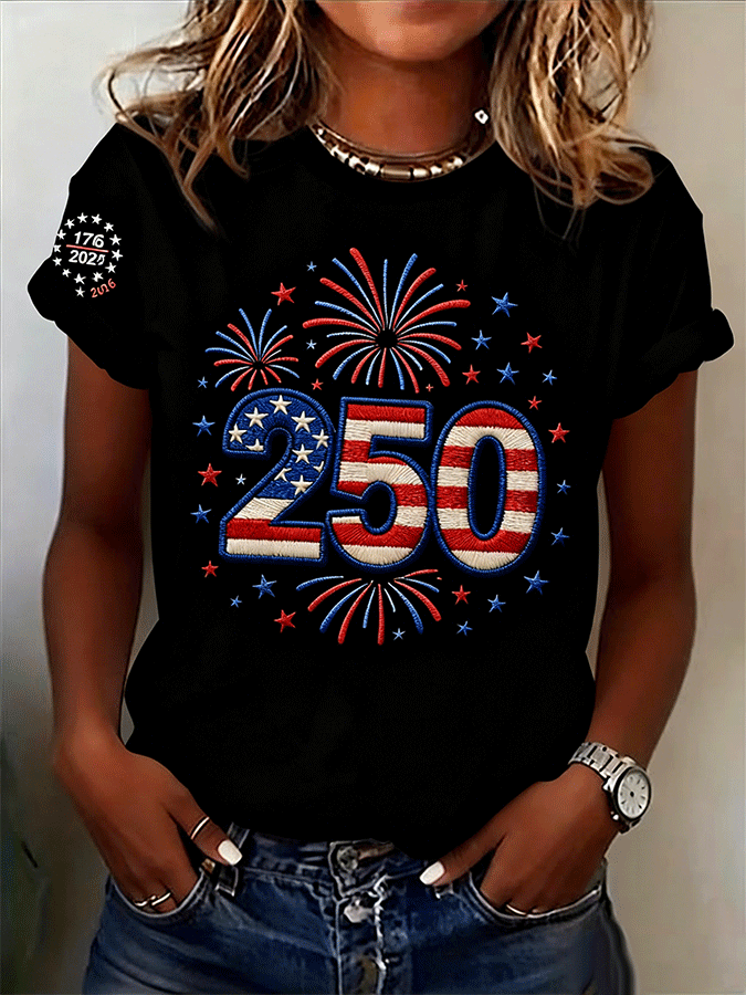 Women's Casual Independence Day (Flag) Crew Neck Short Sleeve T-shirt