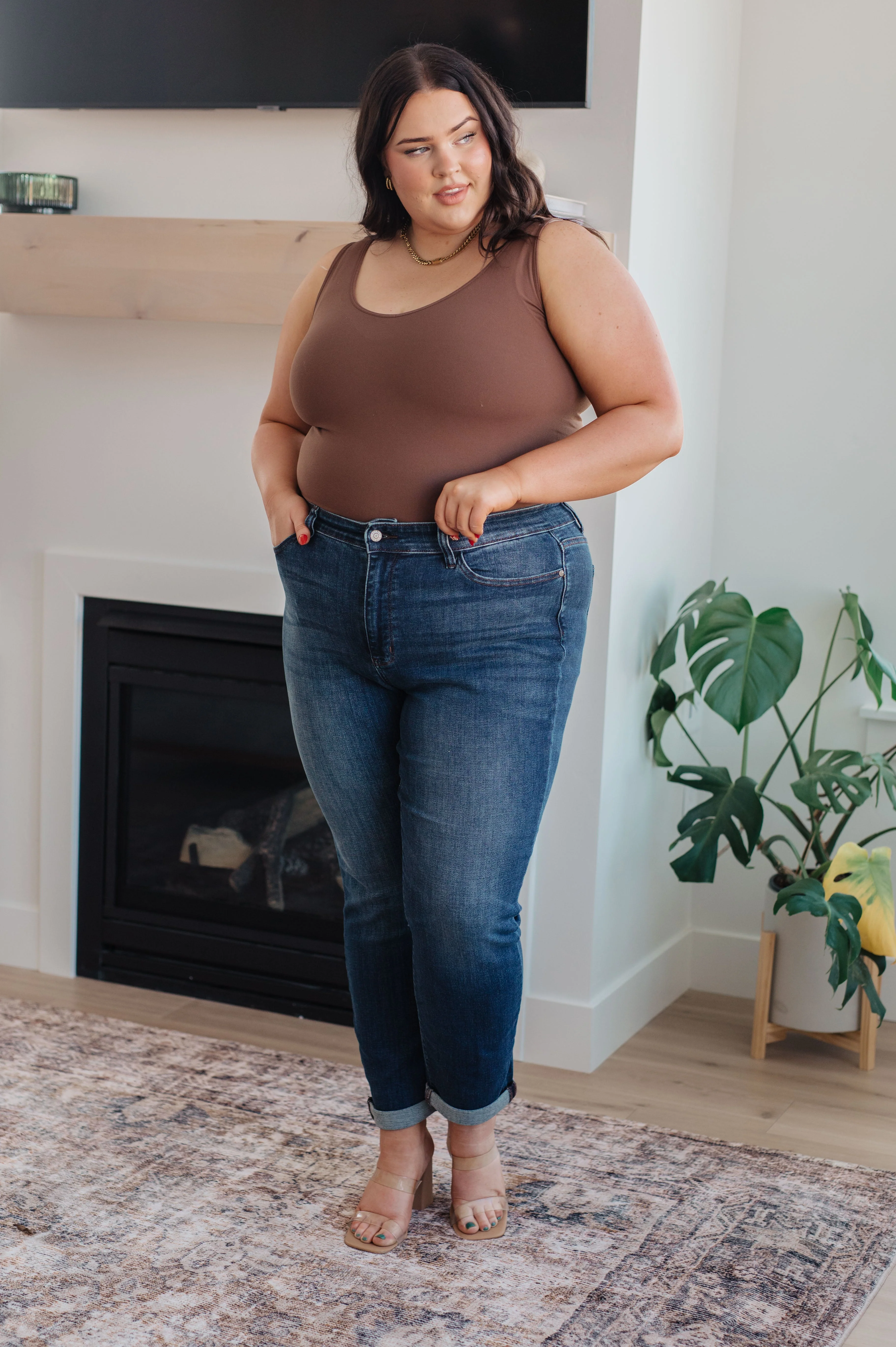 Mid Rise Cuffed Slim Fit Jeans