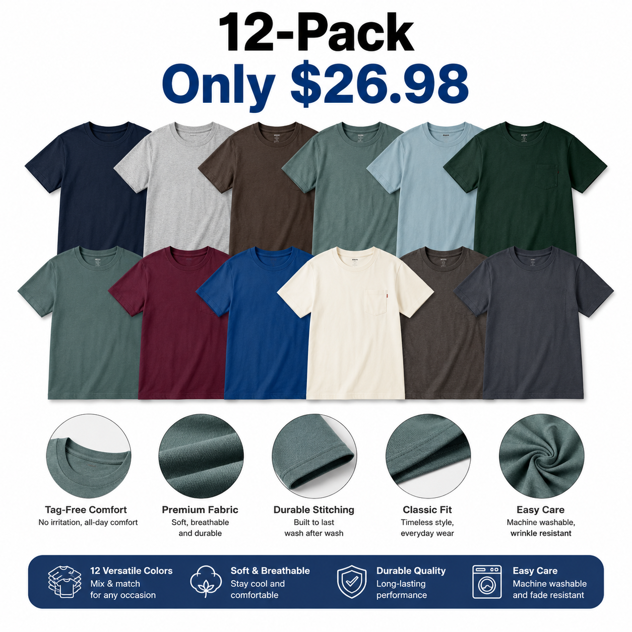 Men's Heavyweight Short Sleeve Pocket T-Shirt, 100% Cotton