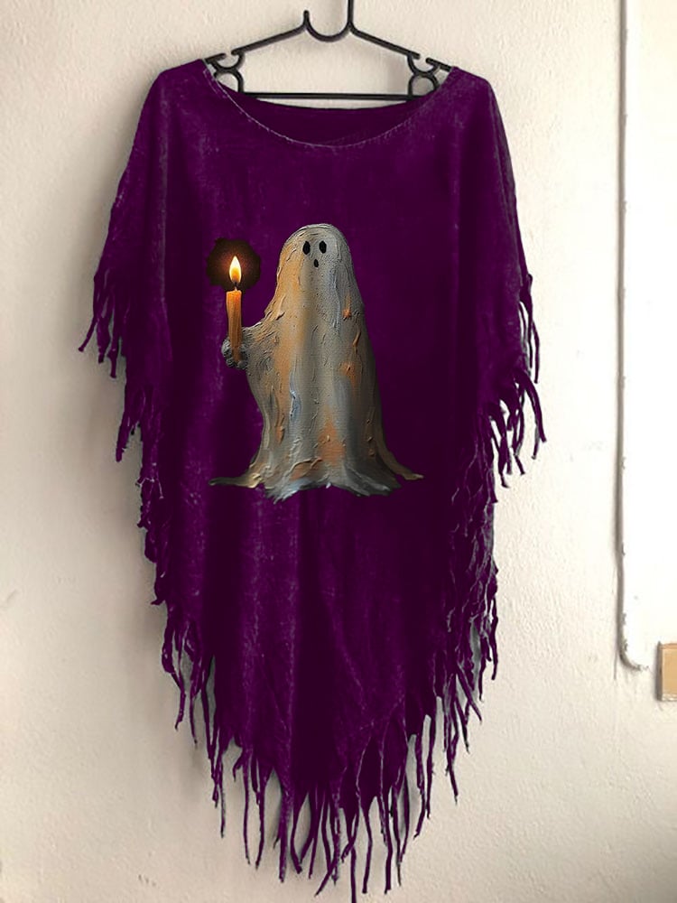 Women's Halloween Ghost Print Round Neck Top