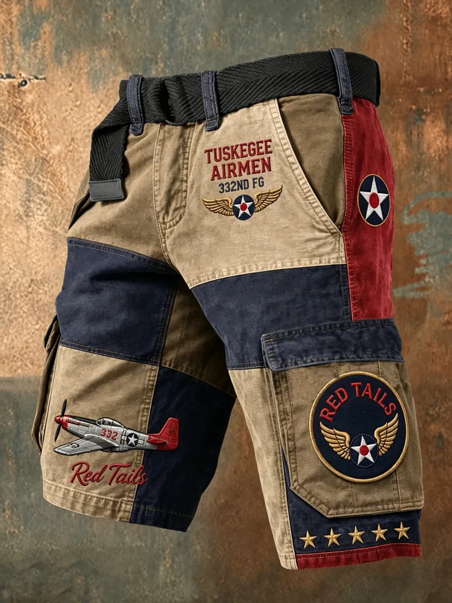 Retro Tuskegee Pilot Red Tail Graphic Print Casual Shorts