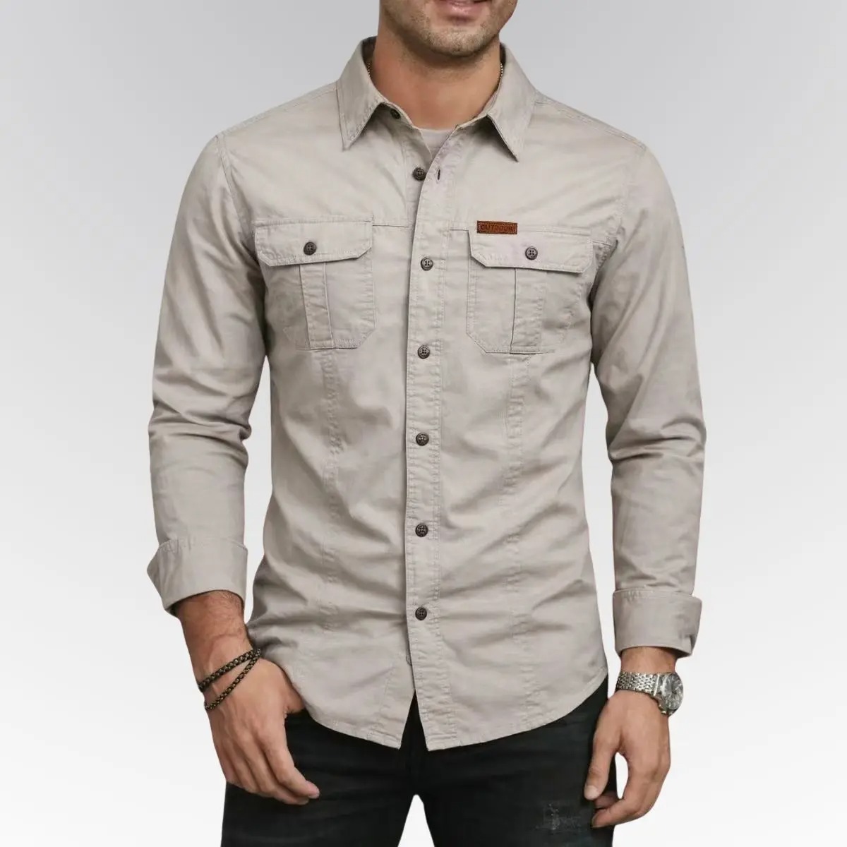 Men's Long Sleeve Workwear Shirt Outdoor Casual Versatile Top