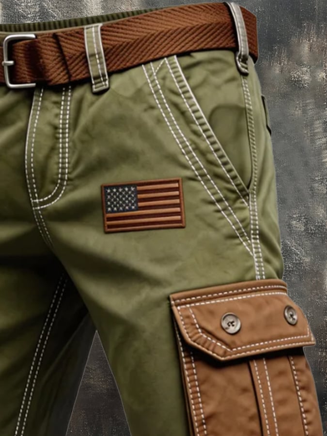 Men's Retro Camo Distressed Pocket Cargo Shorts (Belt Not Included)